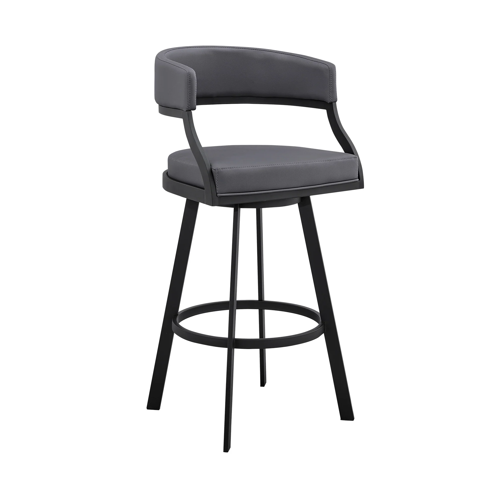 35" Grey Faux Leather And Iron Swivel Low Back Counter Height Bar Chair By Homeroots - Image 2