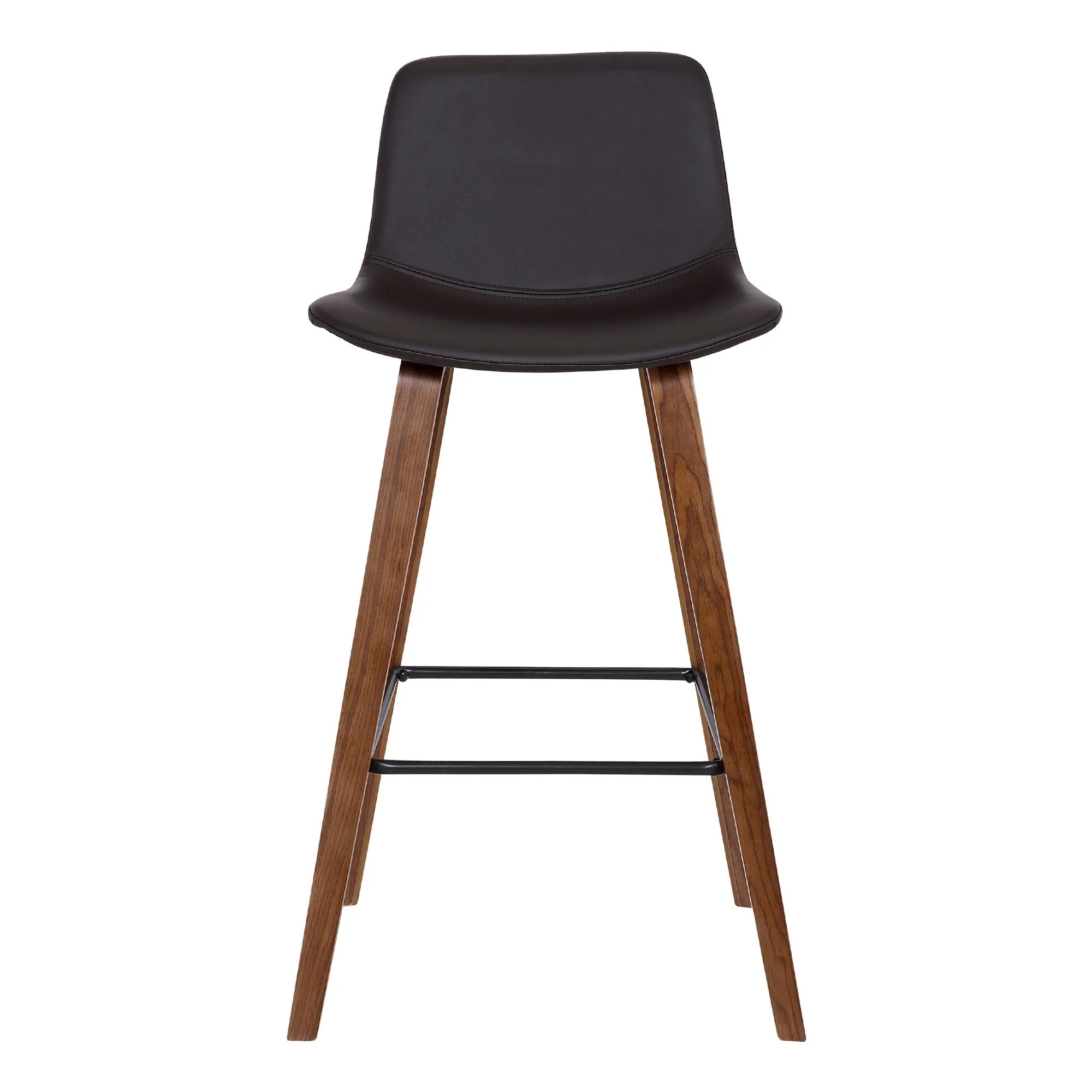 35 Inch Wooden Barstool with Leatherette Seat, Brown By Benzara - Image 2