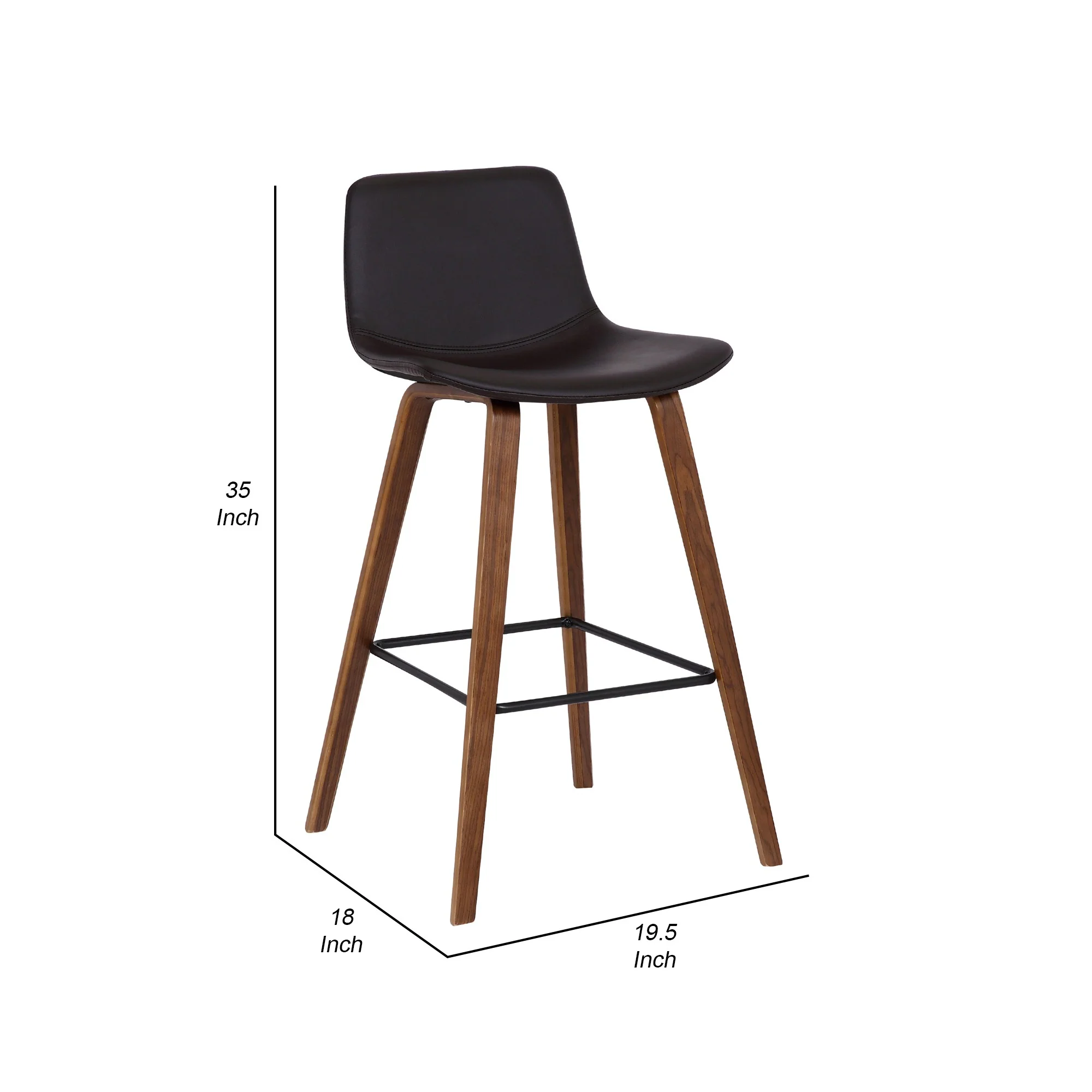 35 Inch Wooden Barstool with Leatherette Seat, Brown By Benzara - Image 5