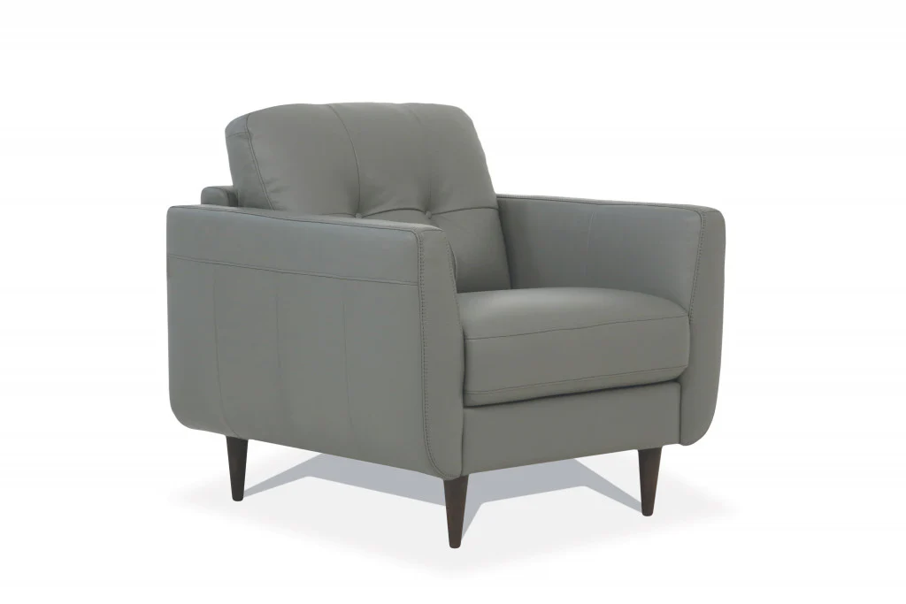35" Pesto Green Genuine Leather And Black Tufted Arm Chair By Homeroots - Image 2