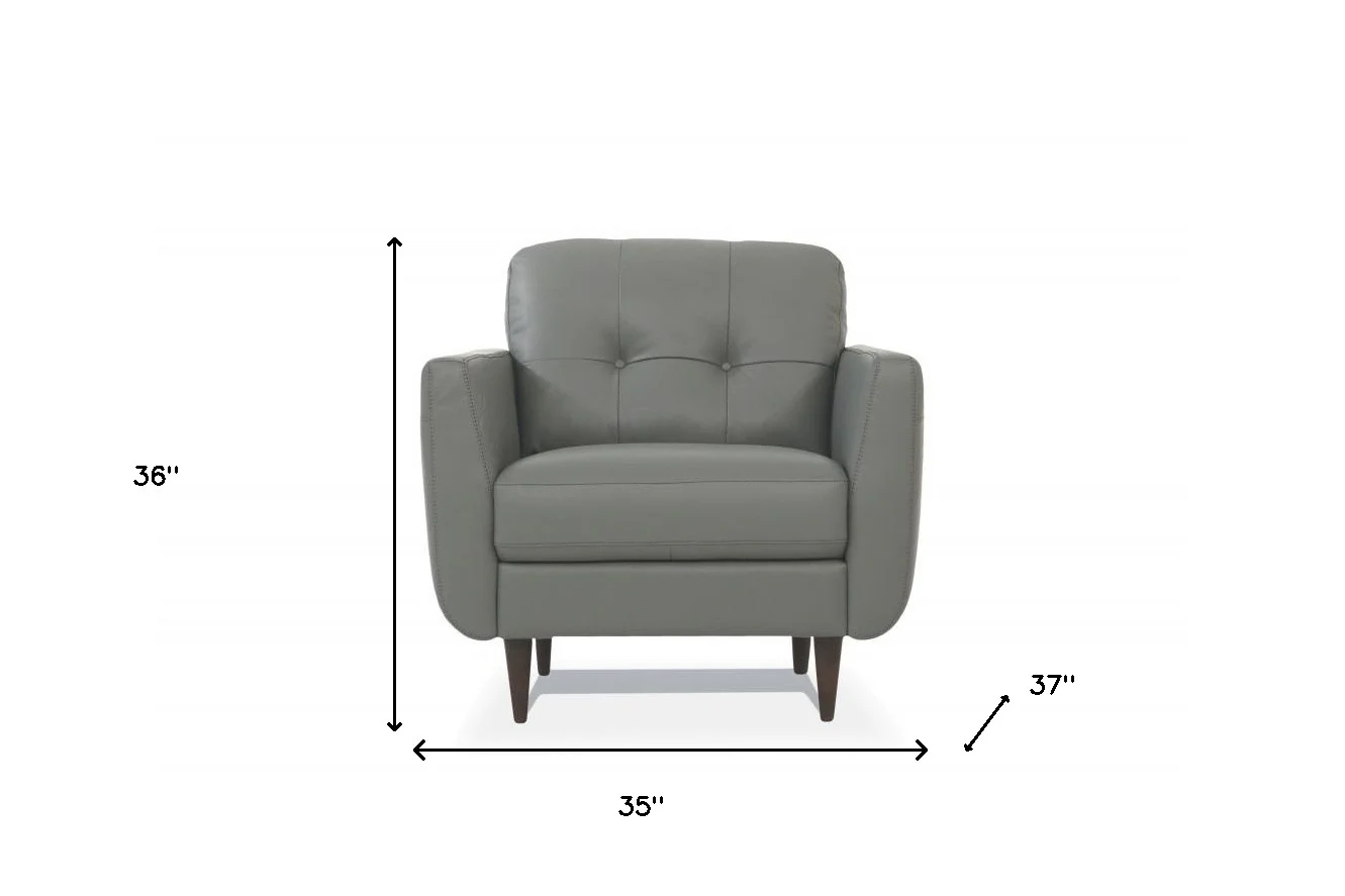 35" Pesto Green Genuine Leather And Black Tufted Arm Chair By Homeroots - Image 5
