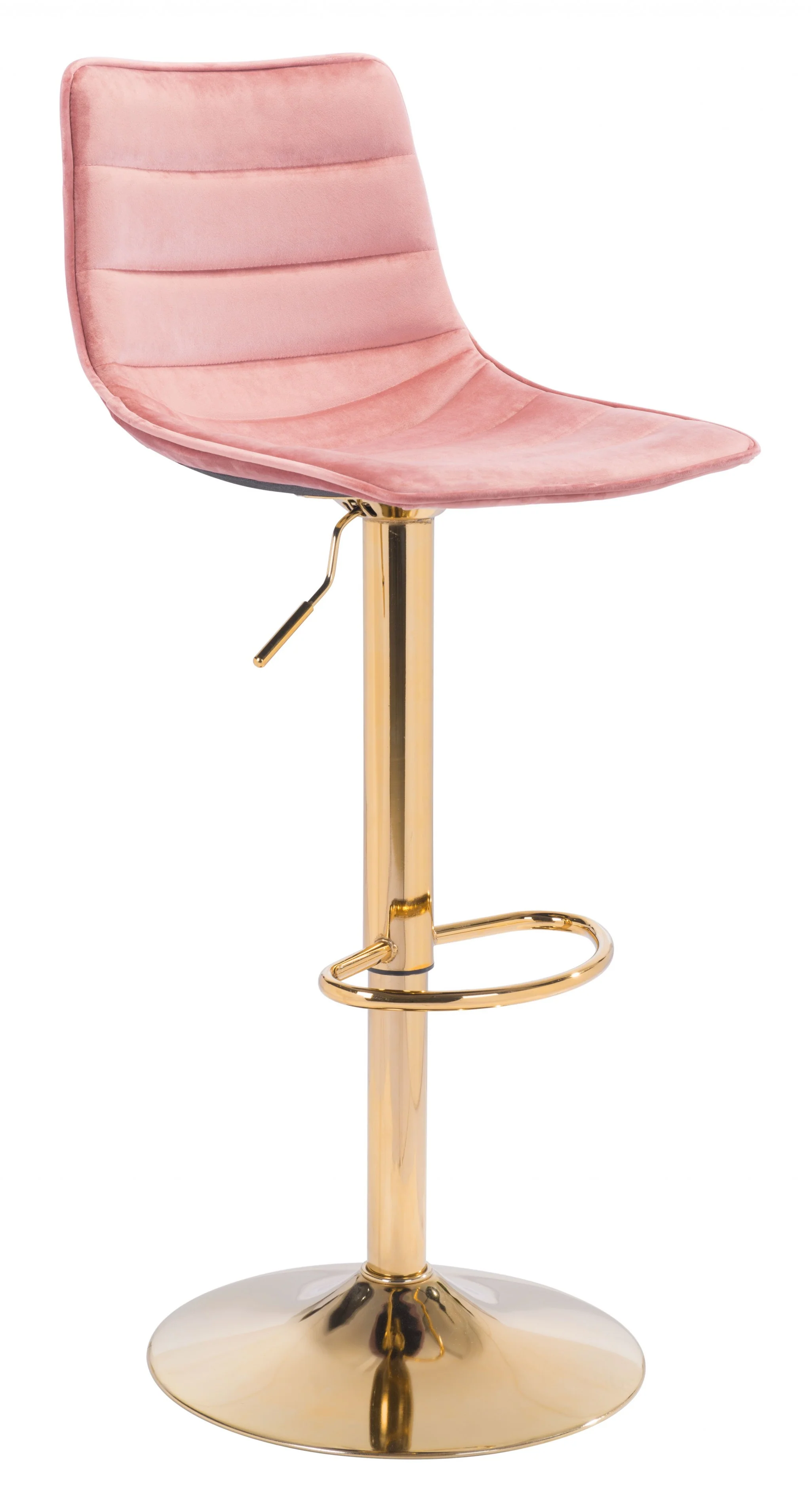 35" Pink And Gold Steel Swivel Low Back Counter Height Bar Chair With Footrest By Homeroots - Image 2