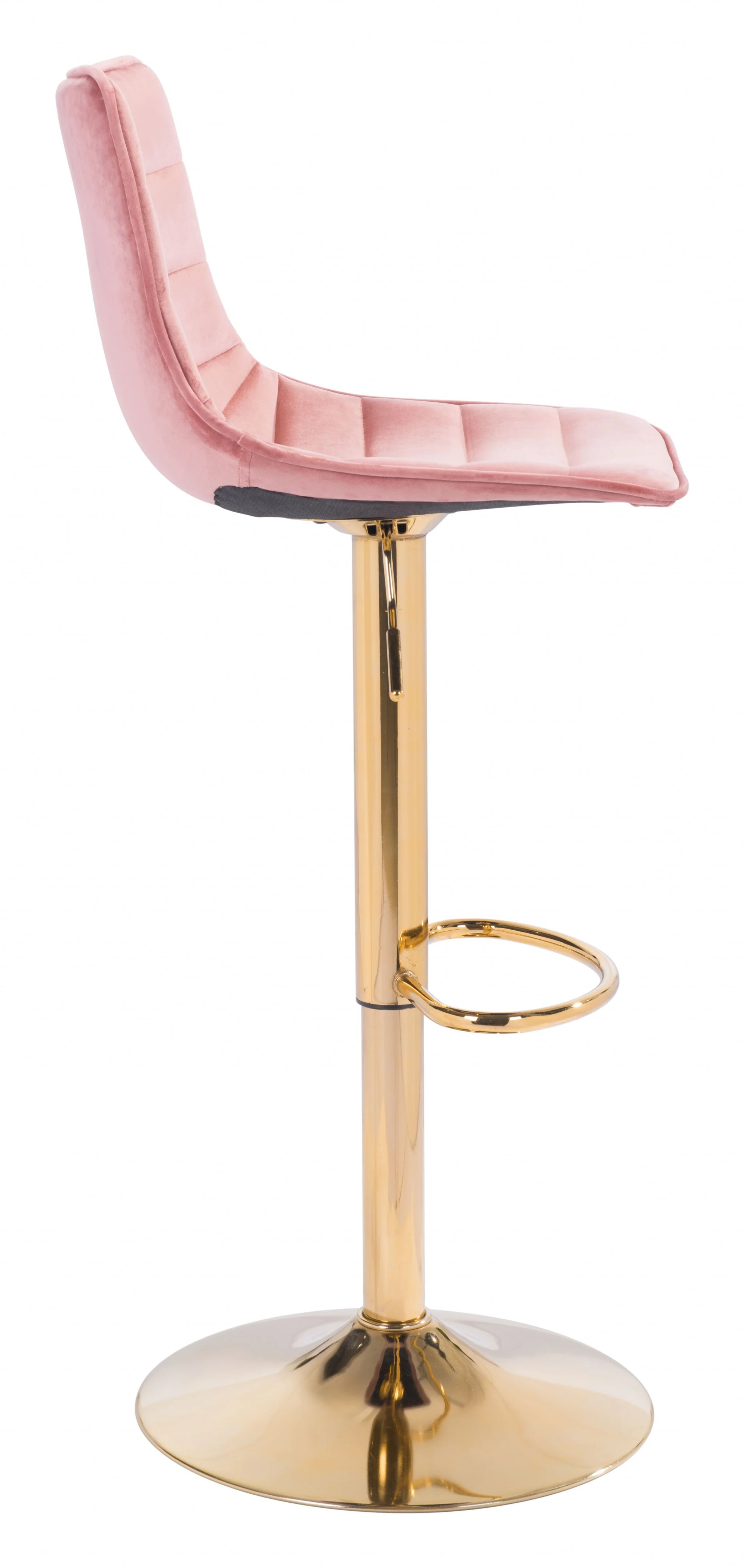 35" Pink And Gold Steel Swivel Low Back Counter Height Bar Chair With Footrest By Homeroots - Image 3