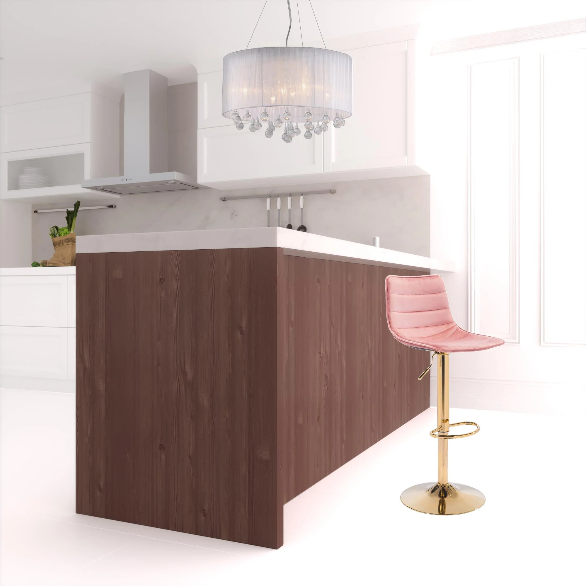 35" Pink And Gold Steel Swivel Low Back Counter Height Bar Chair With Footrest By Homeroots - Image 7