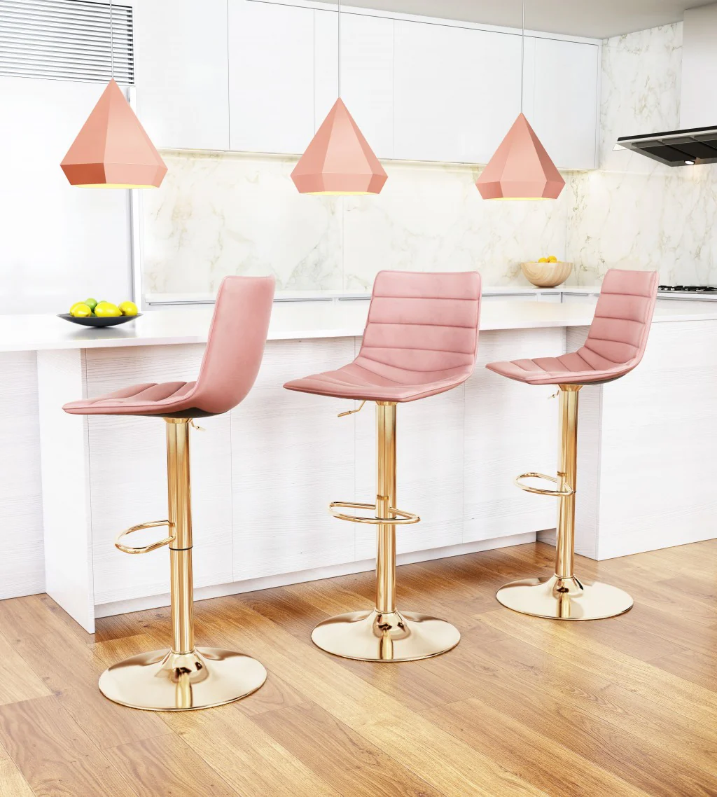 35" Pink And Gold Steel Swivel Low Back Counter Height Bar Chair With Footrest By Homeroots - Image 8