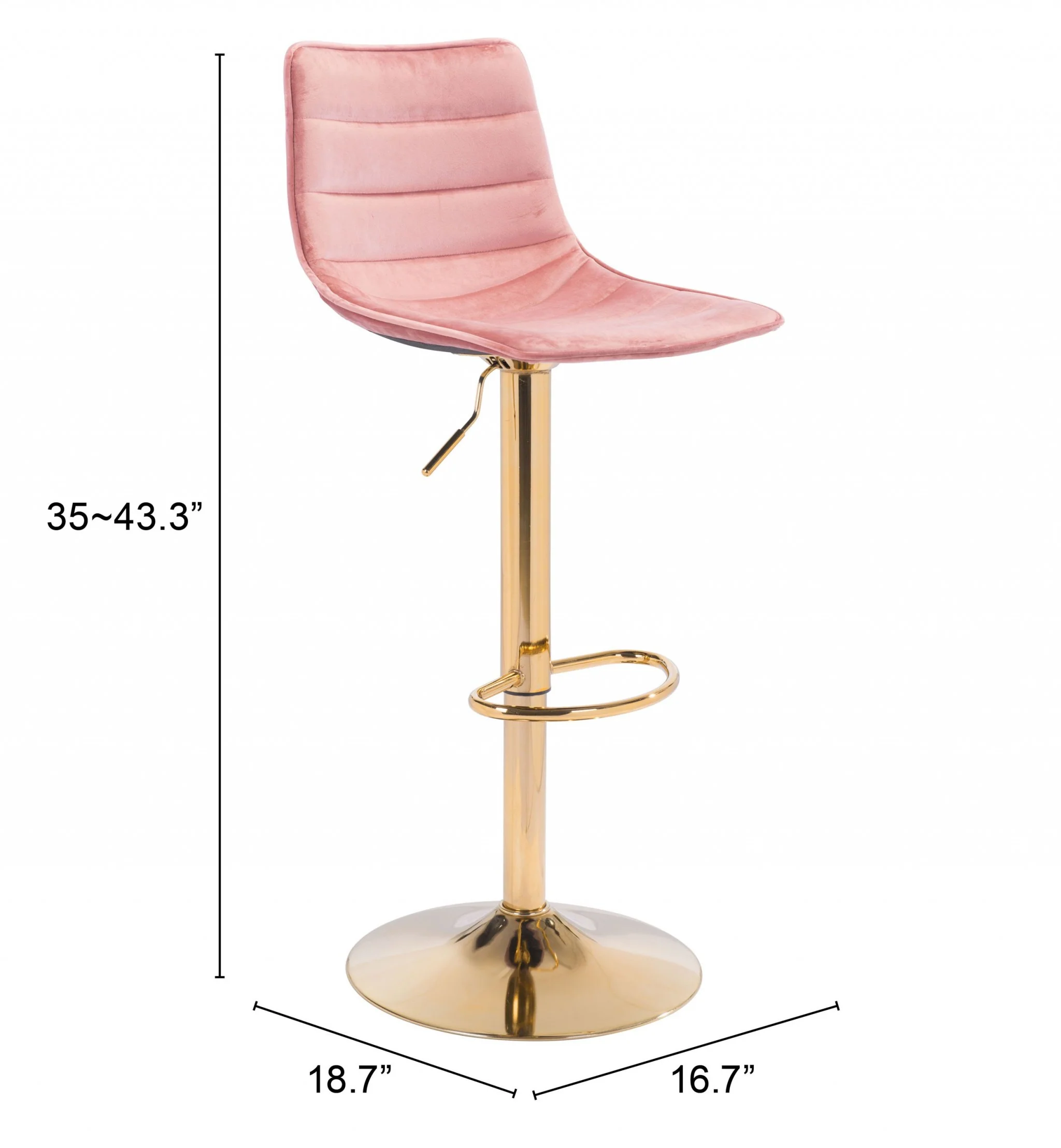 35" Pink And Gold Steel Swivel Low Back Counter Height Bar Chair With Footrest By Homeroots - Image 9