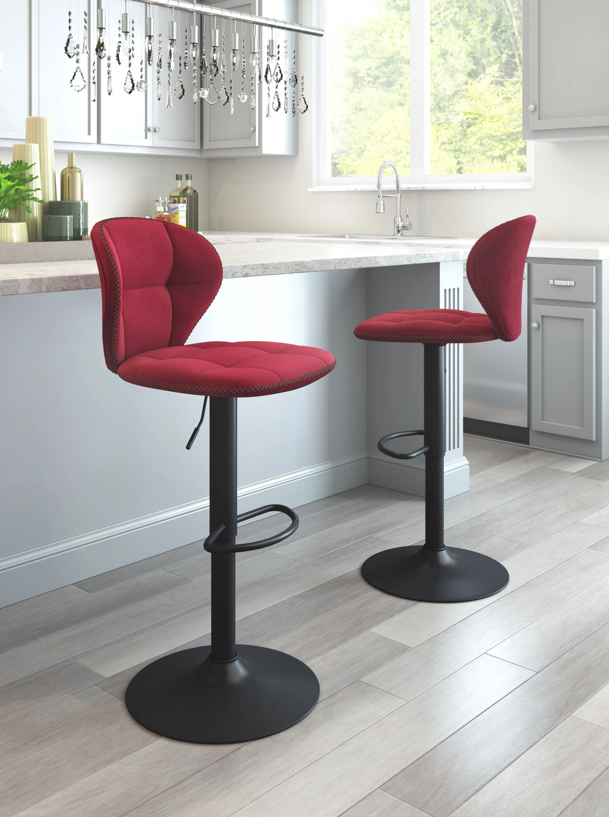 35" Red And Black Steel Swivel Low Back Counter Height Bar Chair With Footrest By Homeroots - Image 8