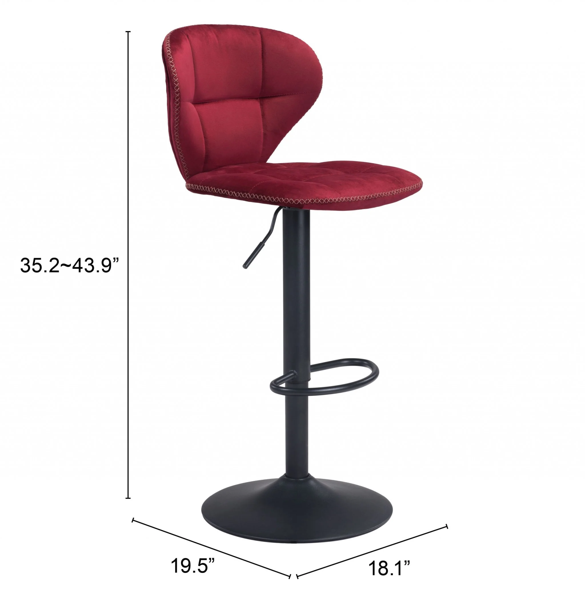 35" Red And Black Steel Swivel Low Back Counter Height Bar Chair With Footrest By Homeroots - Image 9