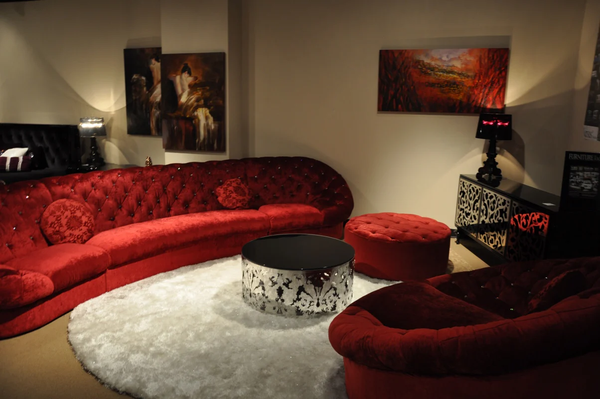 35' Red MDF and Velour Sectional Sofa By Homeroots - Image 3