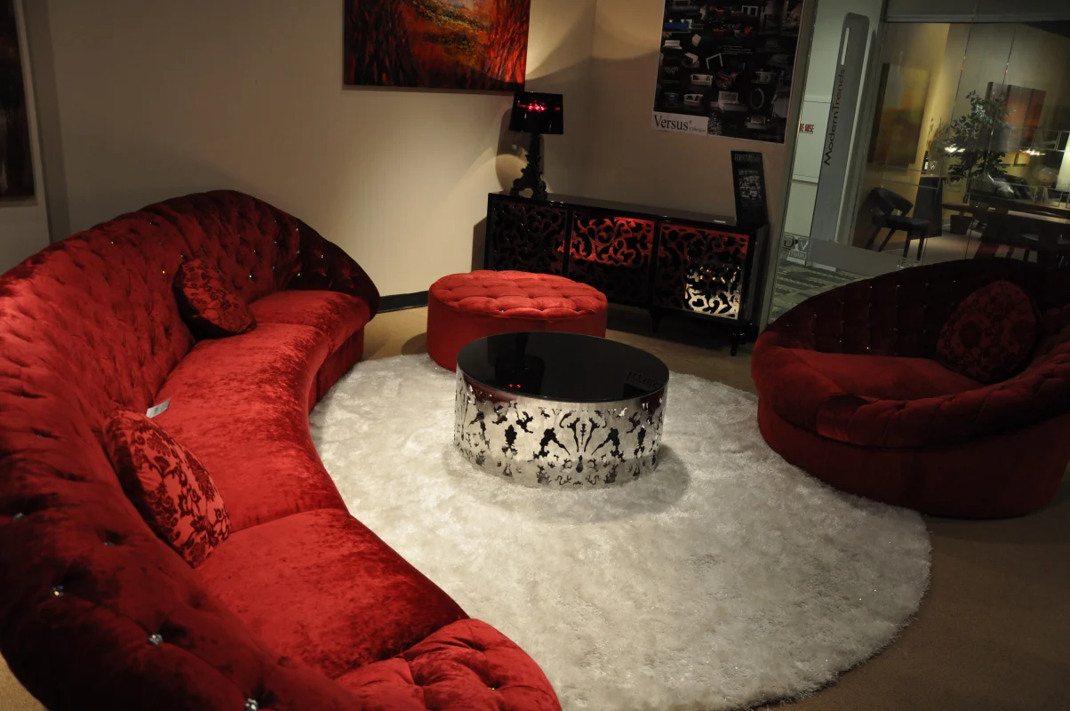 35' Red MDF and Velour Sectional Sofa By Homeroots - Image 4