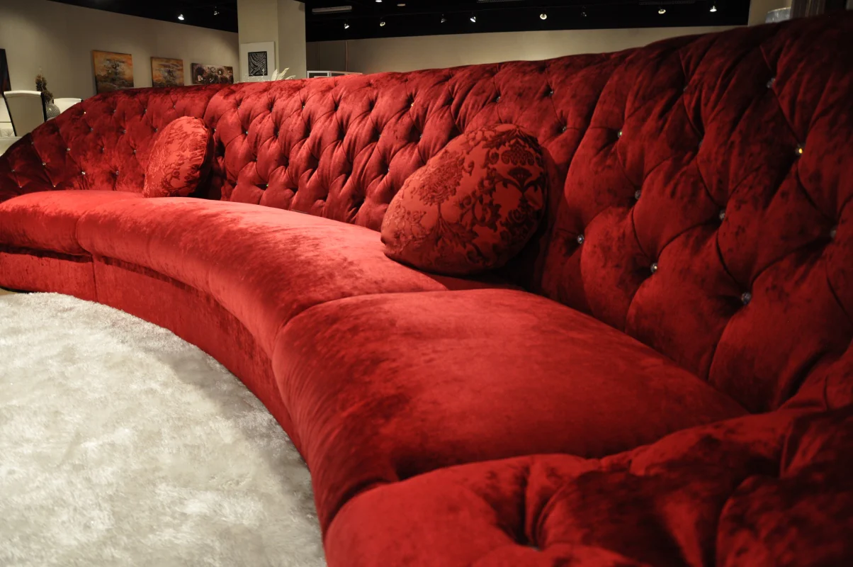 35' Red MDF and Velour Sectional Sofa By Homeroots - Image 5