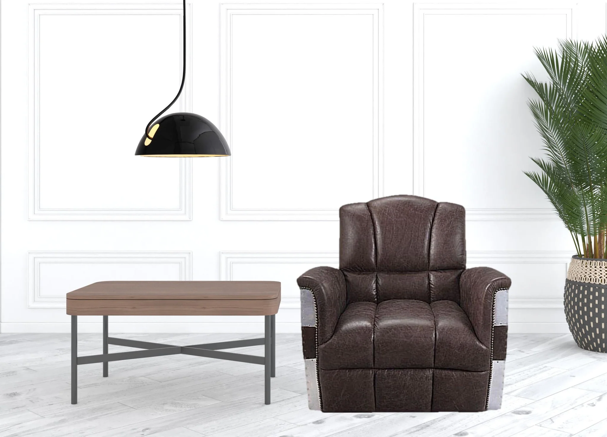 35" Retro Brown Top Grain Leather And Steel Patchwork Club Chair By Homeroots - Image 2