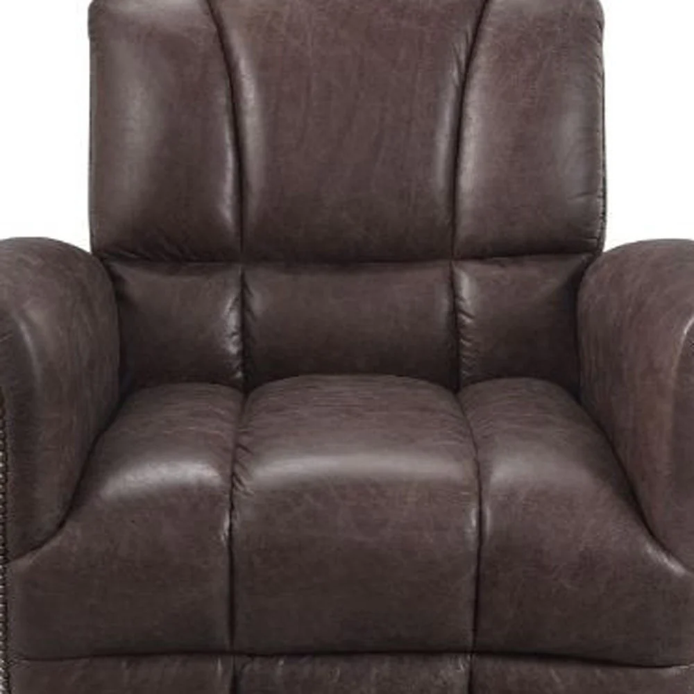 35" Retro Brown Top Grain Leather And Steel Patchwork Club Chair By Homeroots - Image 3