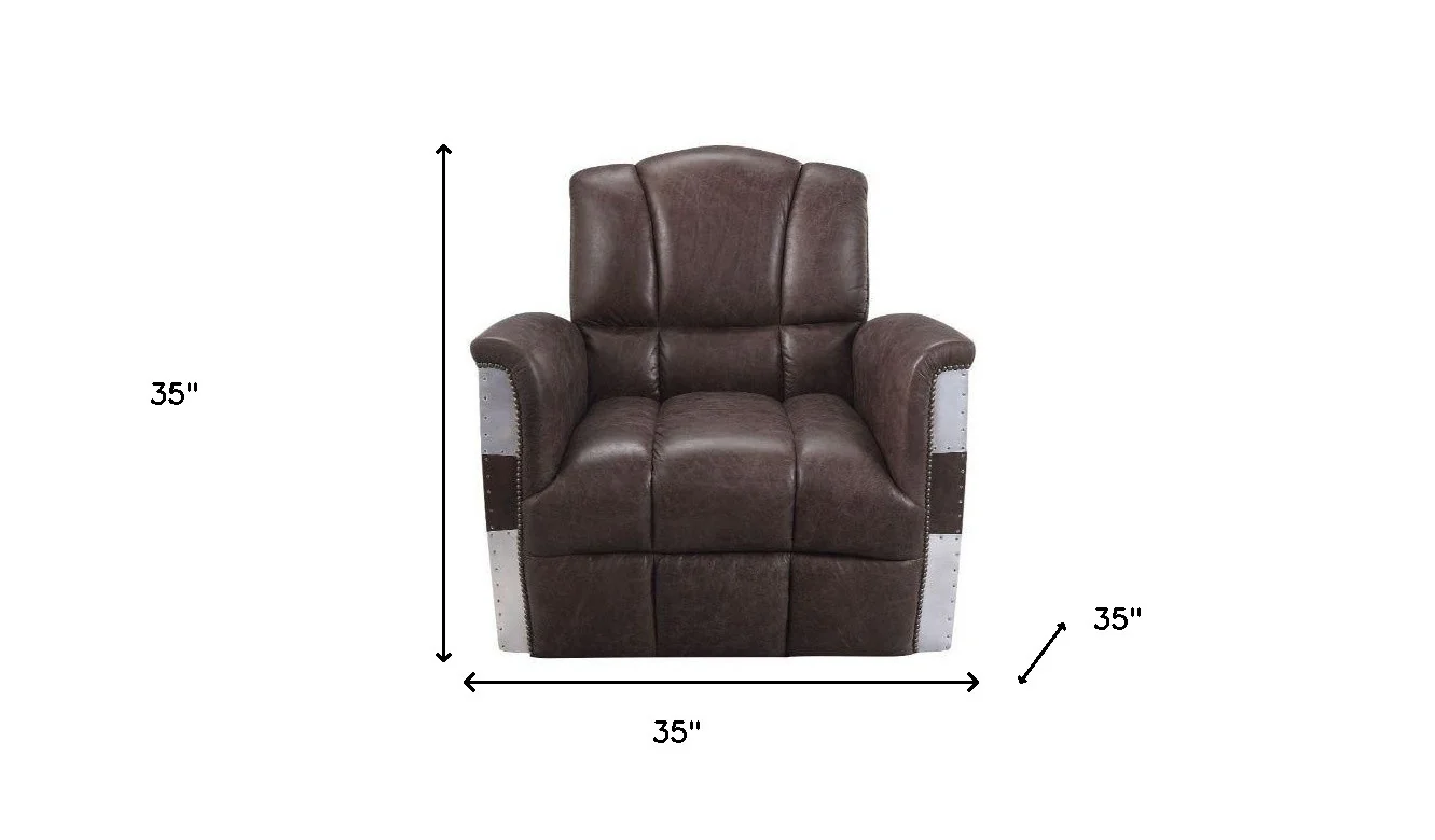 35" Retro Brown Top Grain Leather And Steel Patchwork Club Chair By Homeroots - Image 5