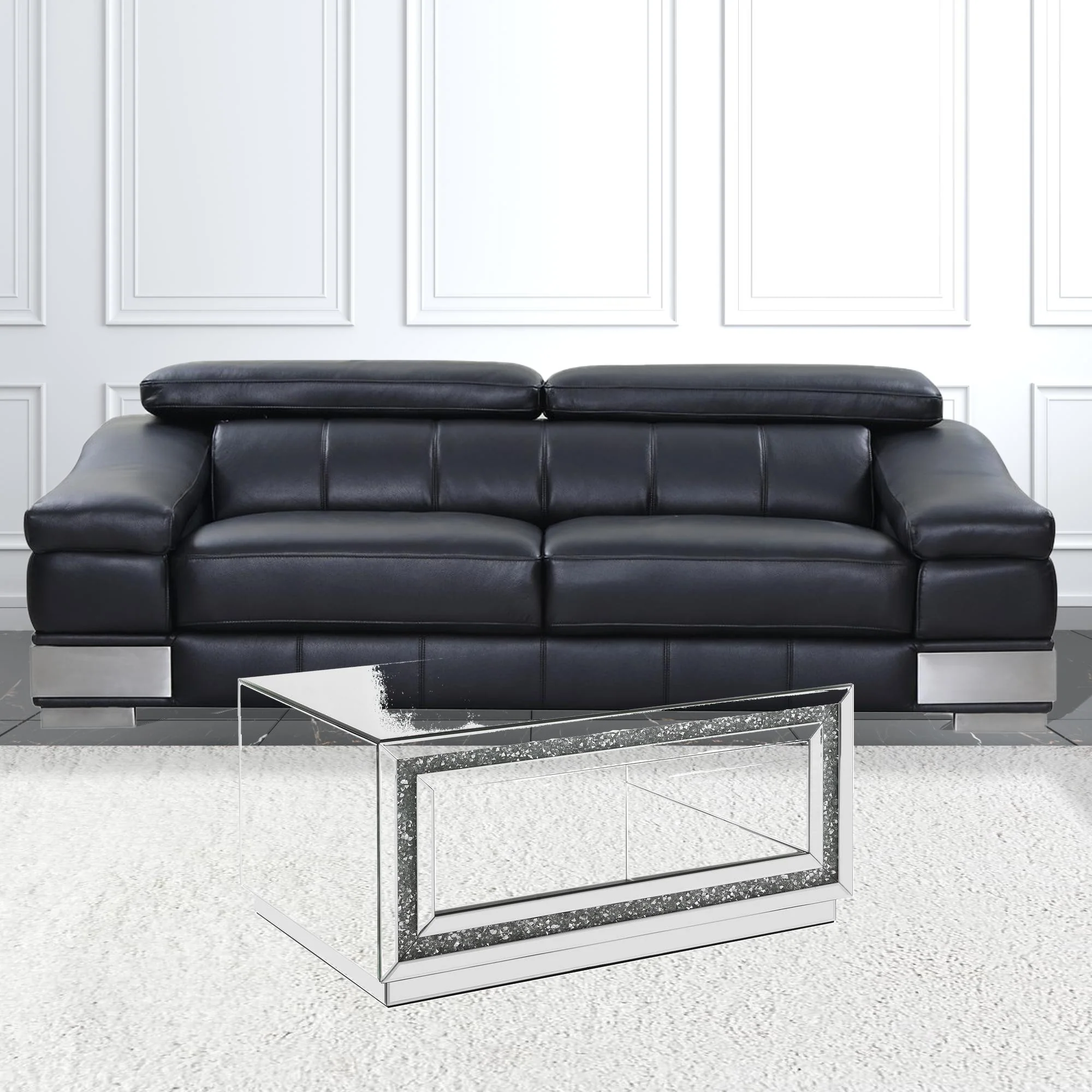 35" Silver Mirrored And Manufactured Wood Rectangular Mirrored Coffee Table With Shelf By Homeroots - Image 2