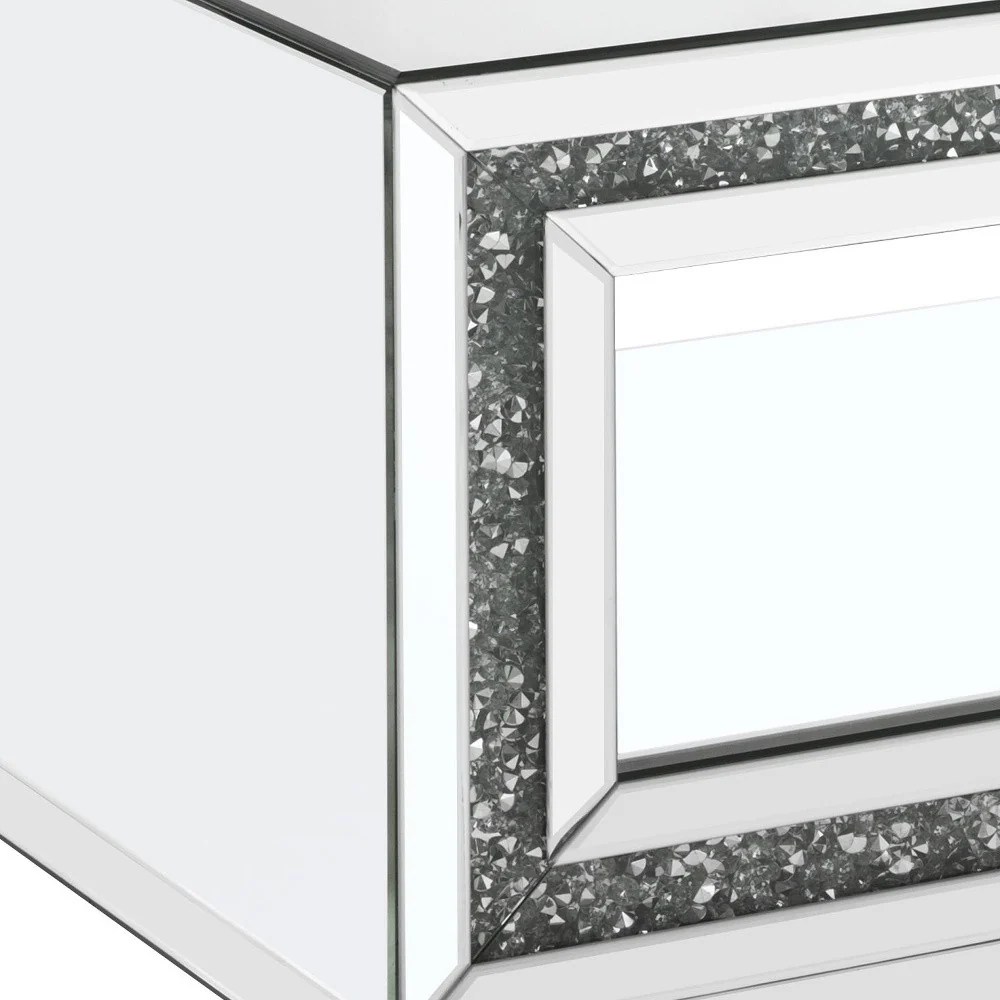35" Silver Mirrored And Manufactured Wood Rectangular Mirrored Coffee Table With Shelf By Homeroots - Image 3