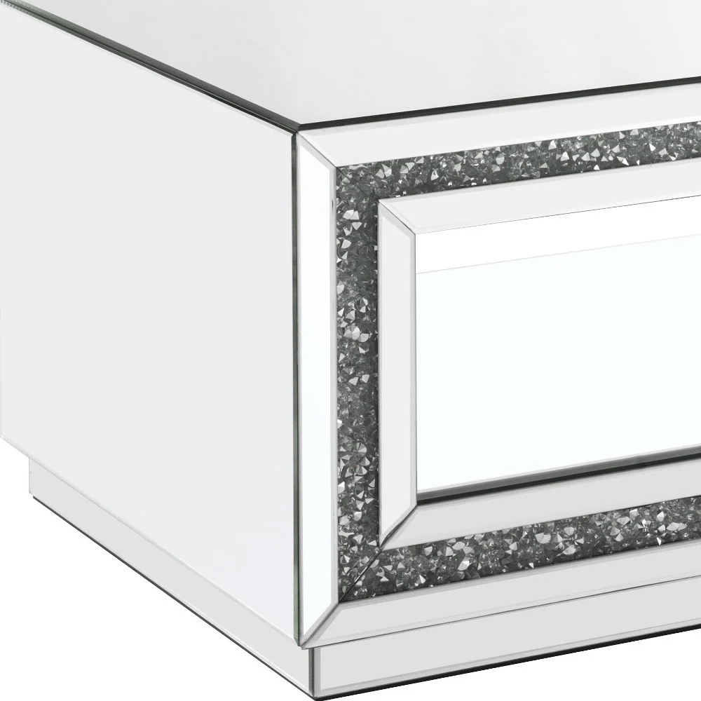 35" Silver Mirrored And Manufactured Wood Rectangular Mirrored Coffee Table With Shelf By Homeroots - Image 4