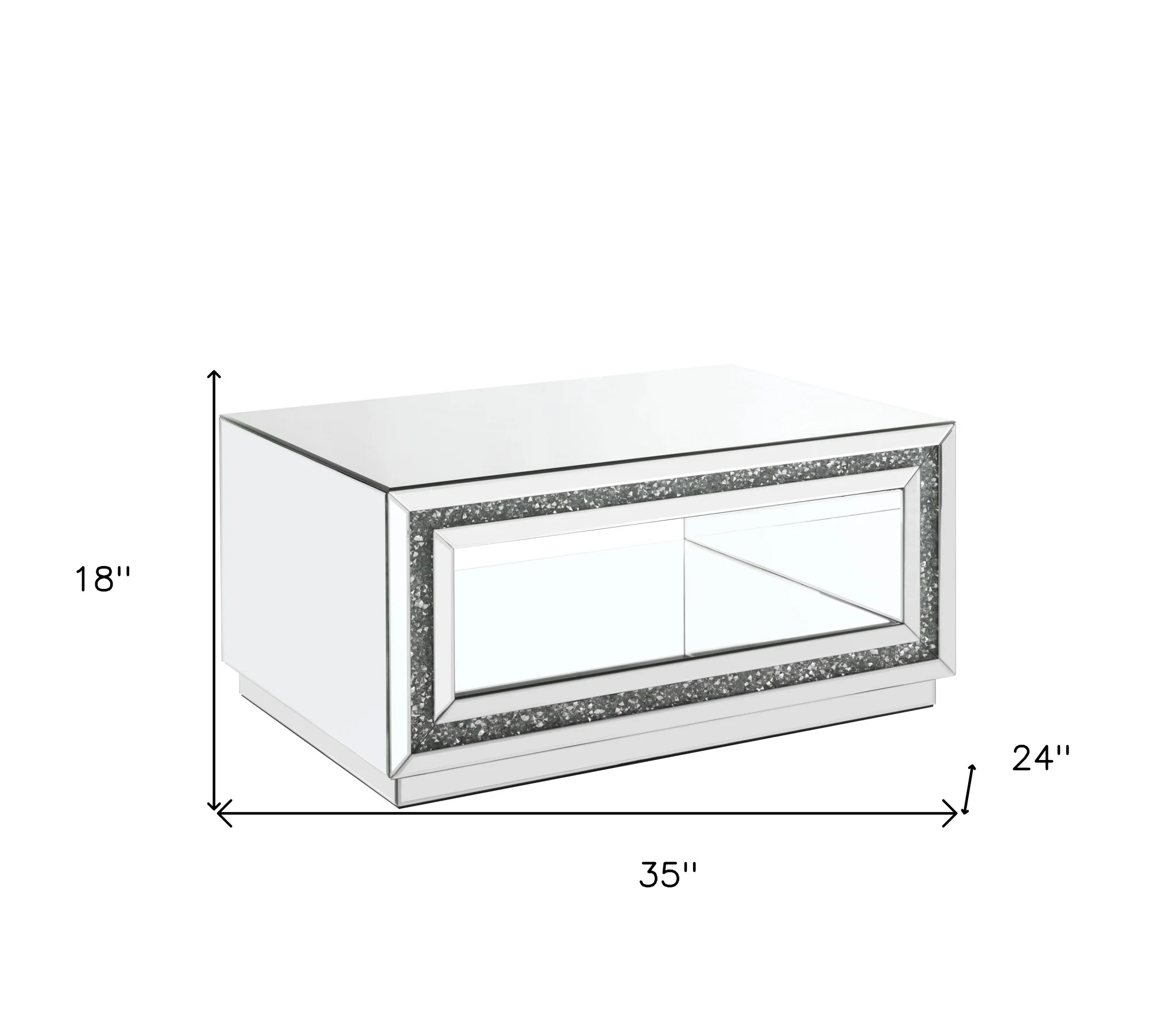 35" Silver Mirrored And Manufactured Wood Rectangular Mirrored Coffee Table With Shelf By Homeroots - Image 5