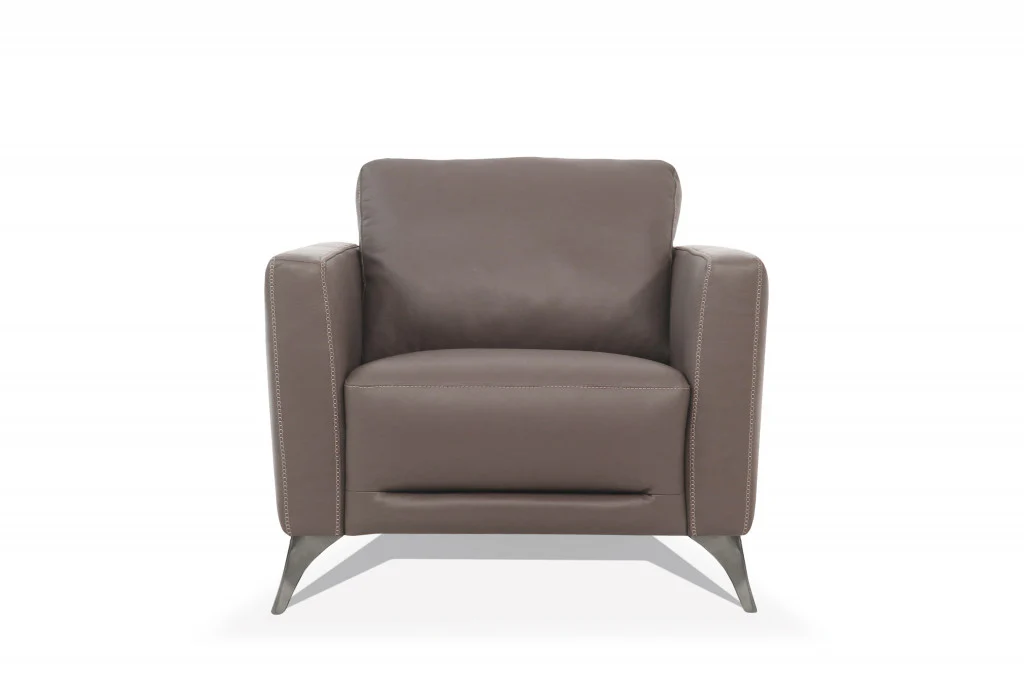 35" Taupe Genuine Leather And Black Arm Chair By Homeroots - Image 2