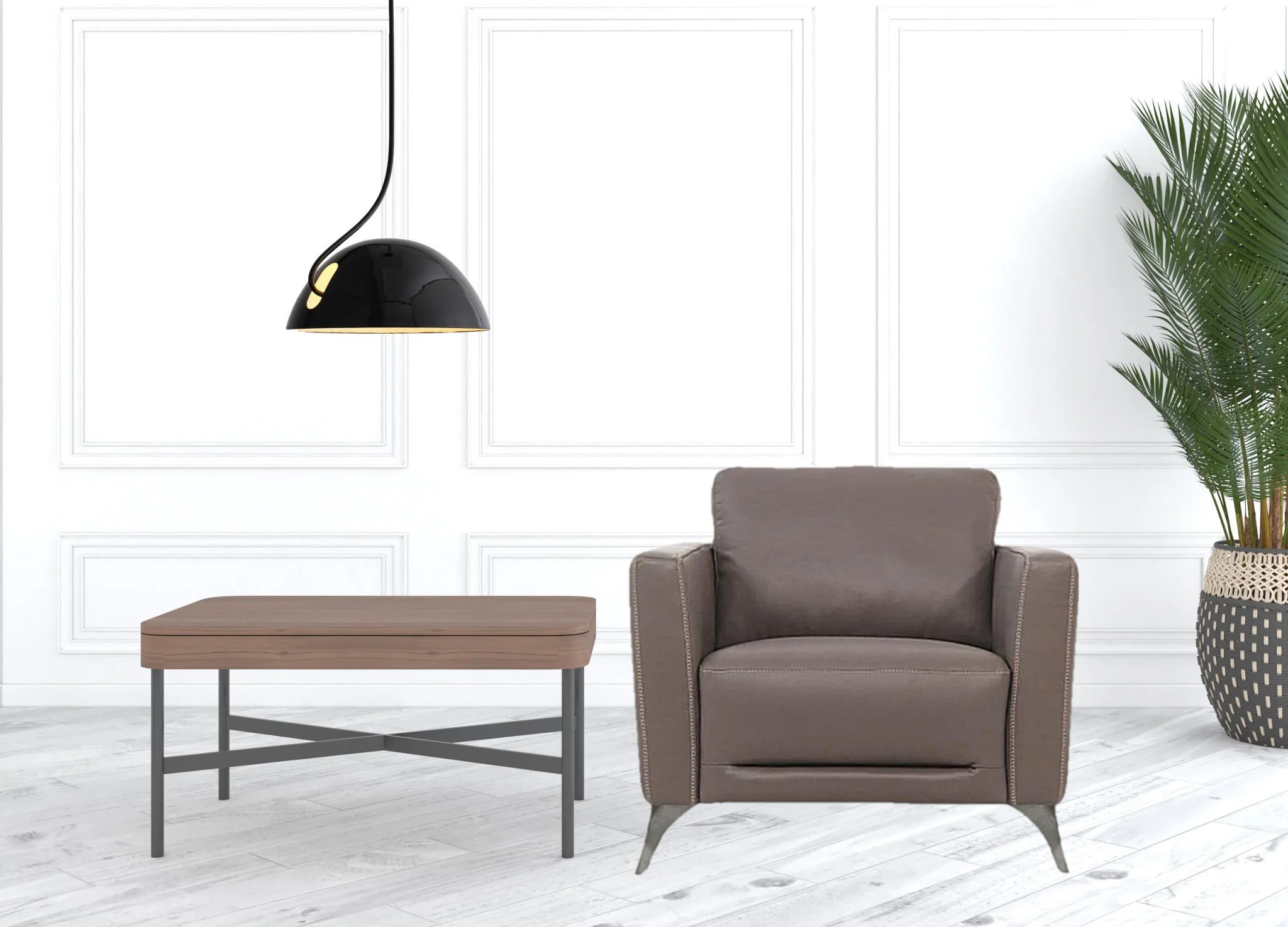 35" Taupe Genuine Leather And Black Arm Chair By Homeroots - Image 3