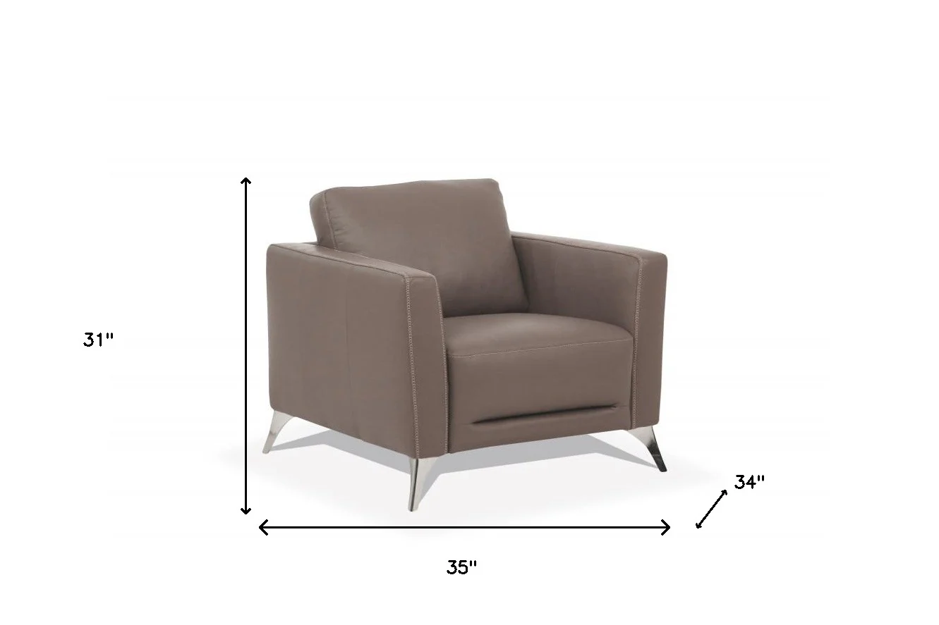 35" Taupe Genuine Leather And Black Arm Chair By Homeroots - Image 5