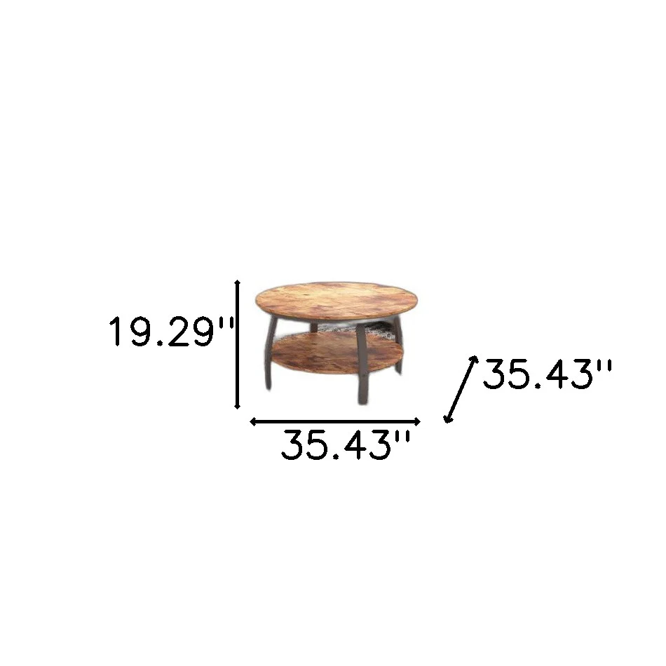 35" Two Tier Wood Grain Oak Manufactured Wood Round Coffee Table By Homeroots - Image 10
