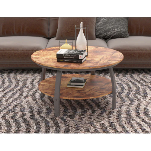 35" Two Tier Wood Grain Oak Manufactured Wood Round Coffee Table By Homeroots - Image 11