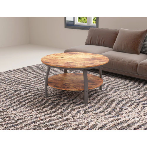 35" Two Tier Wood Grain Oak Manufactured Wood Round Coffee Table By Homeroots - Image 12