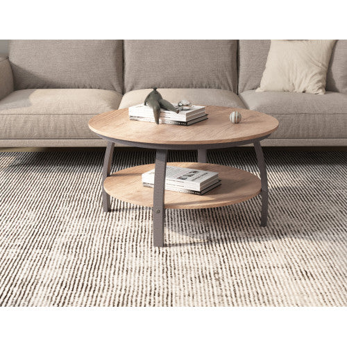 35" Two Tier Wood Grain Oak Manufactured Wood Round Coffee Table By Homeroots - Image 16