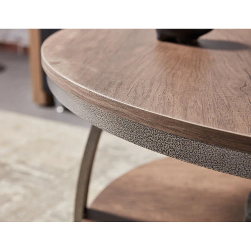 35" Two Tier Wood Grain Oak Manufactured Wood Round Coffee Table By Homeroots - Image 17