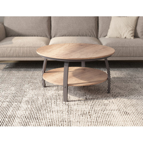 35" Two Tier Wood Grain Oak Manufactured Wood Round Coffee Table By Homeroots - Image 19