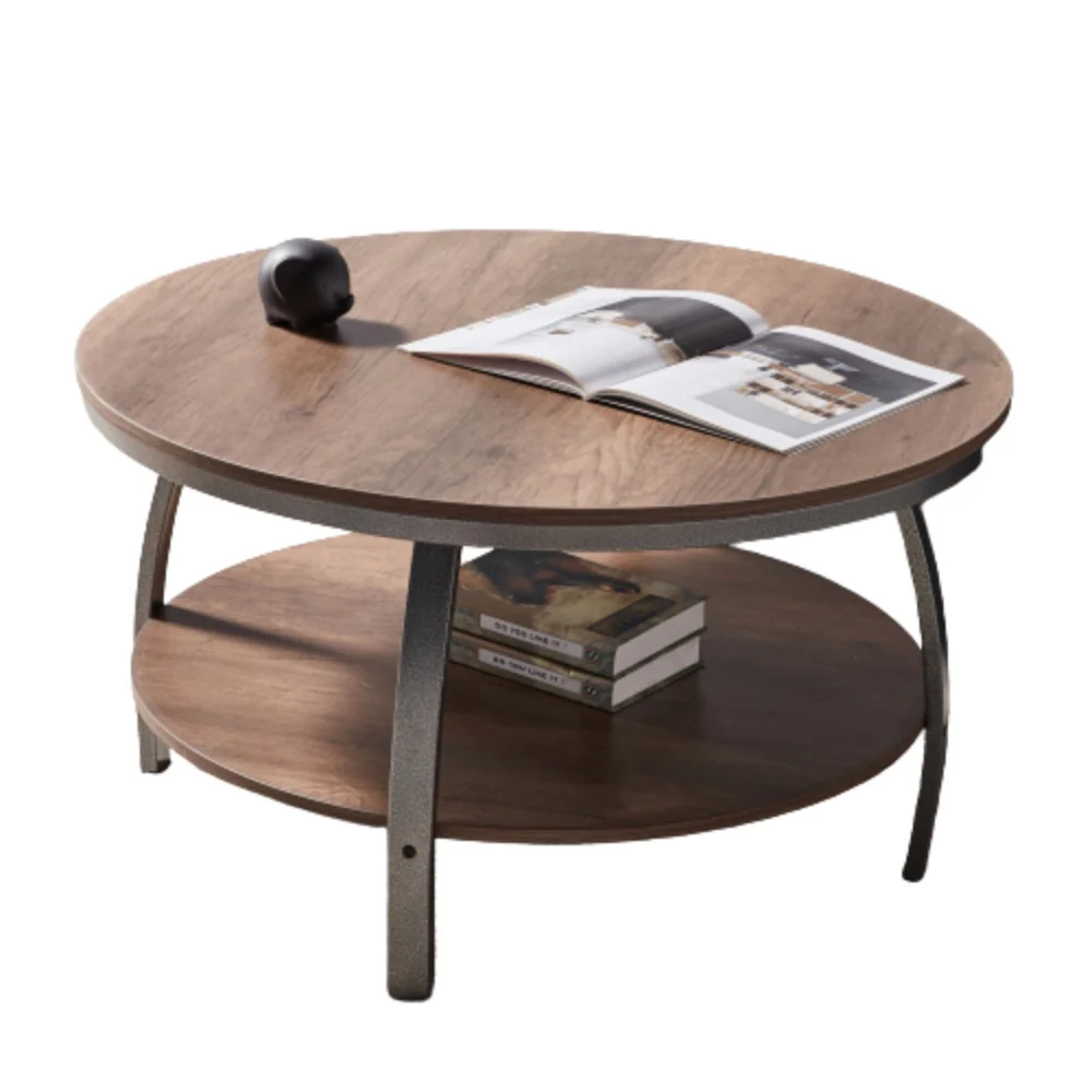 35" Two Tier Wood Grain Oak Manufactured Wood Round Coffee Table By Homeroots - Image 20
