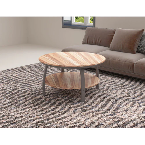 35" Two Tier Wood Grain Oak Manufactured Wood Round Coffee Table By Homeroots - Image 3