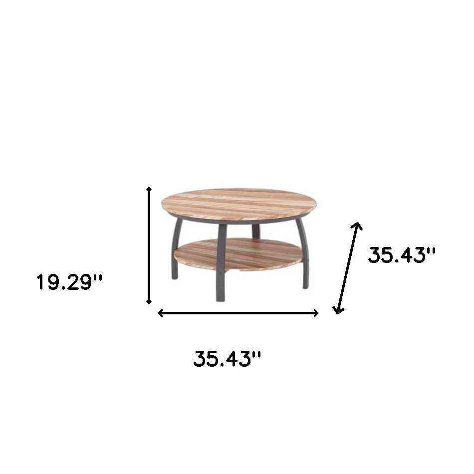 35" Two Tier Wood Grain Oak Manufactured Wood Round Coffee Table By Homeroots - Image 7