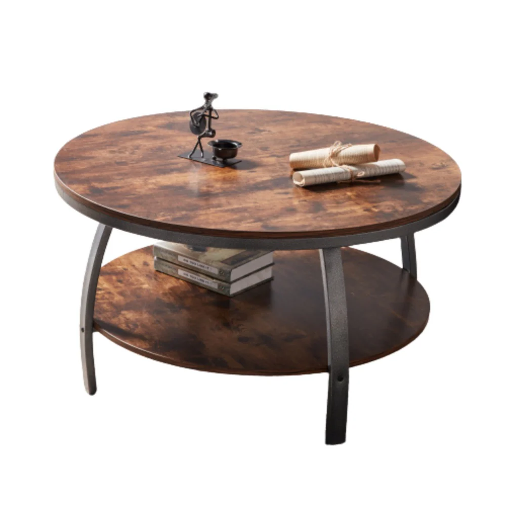 35" Two Tier Wood Grain Oak Manufactured Wood Round Coffee Table By Homeroots - Image 9