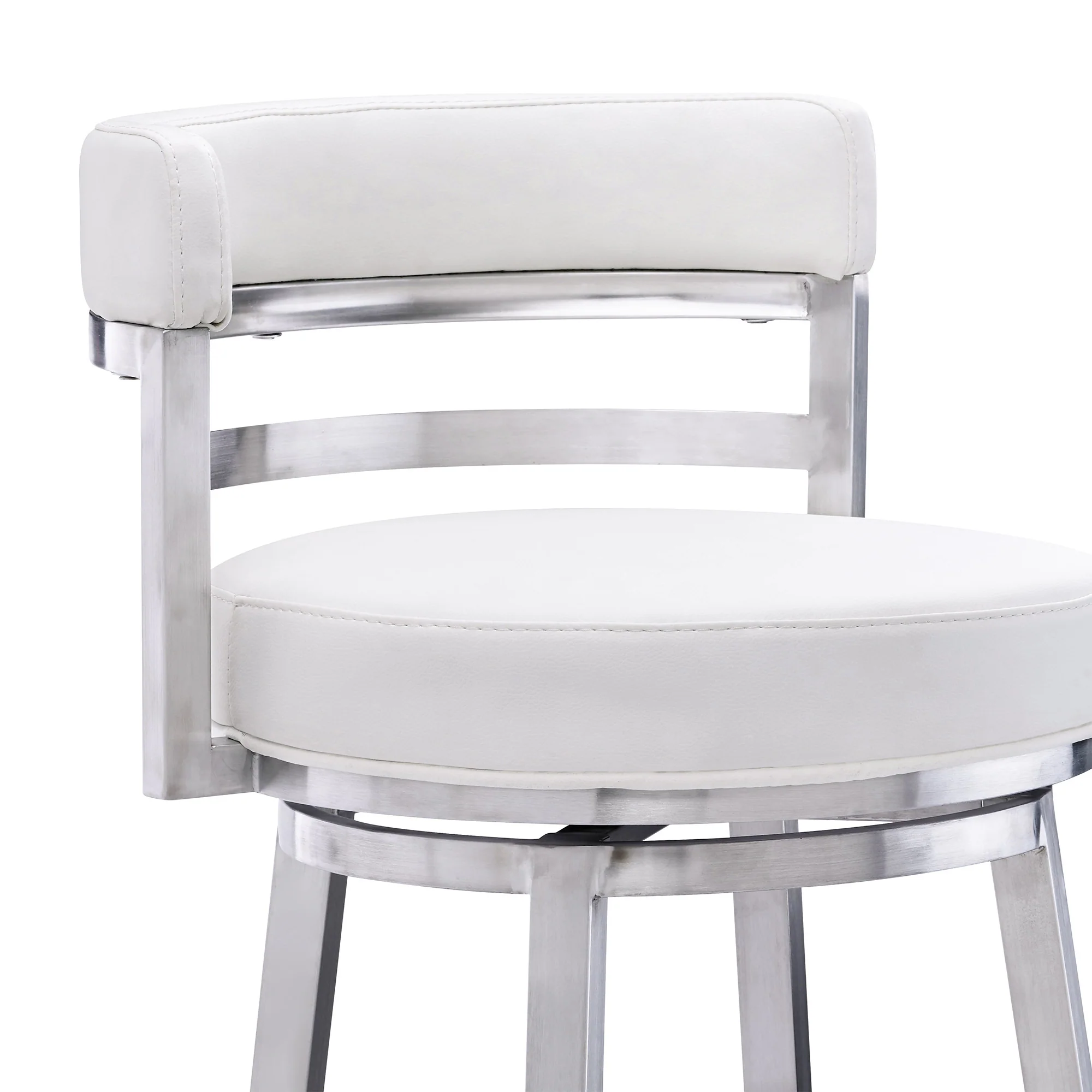 35" White And Silver Faux Leather And Iron Swivel Low Back Counter Height Bar Chair With Footrest By Homeroots - Image 6