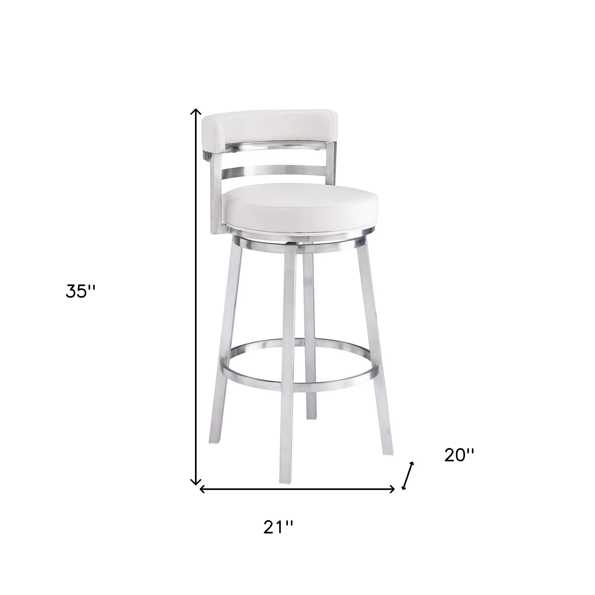 35" White And Silver Faux Leather And Iron Swivel Low Back Counter Height Bar Chair With Footrest By Homeroots - Image 9