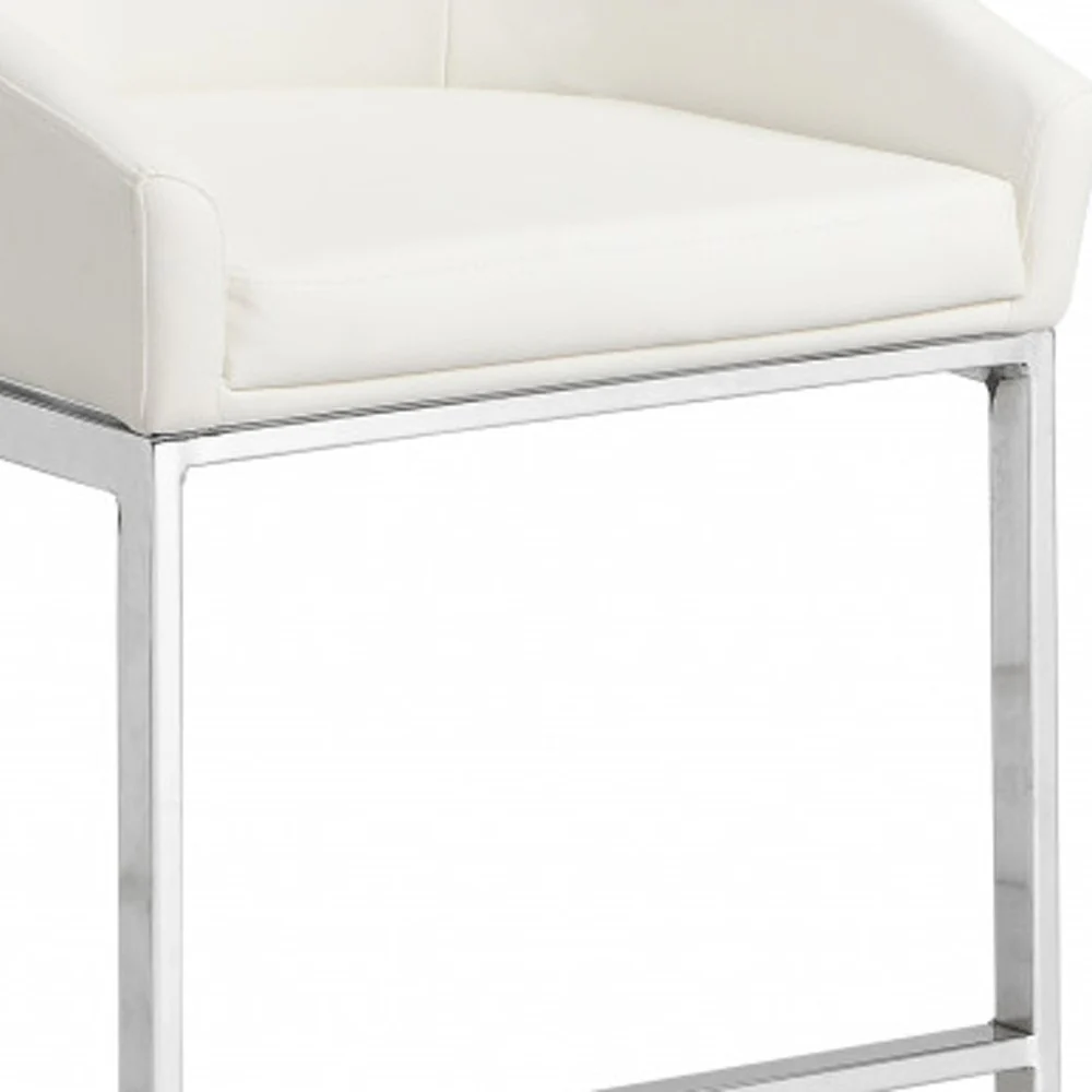 35" White Faux Leather And Steel Low Back Bar Height Chair With Footrest By Homeroots - Image 3
