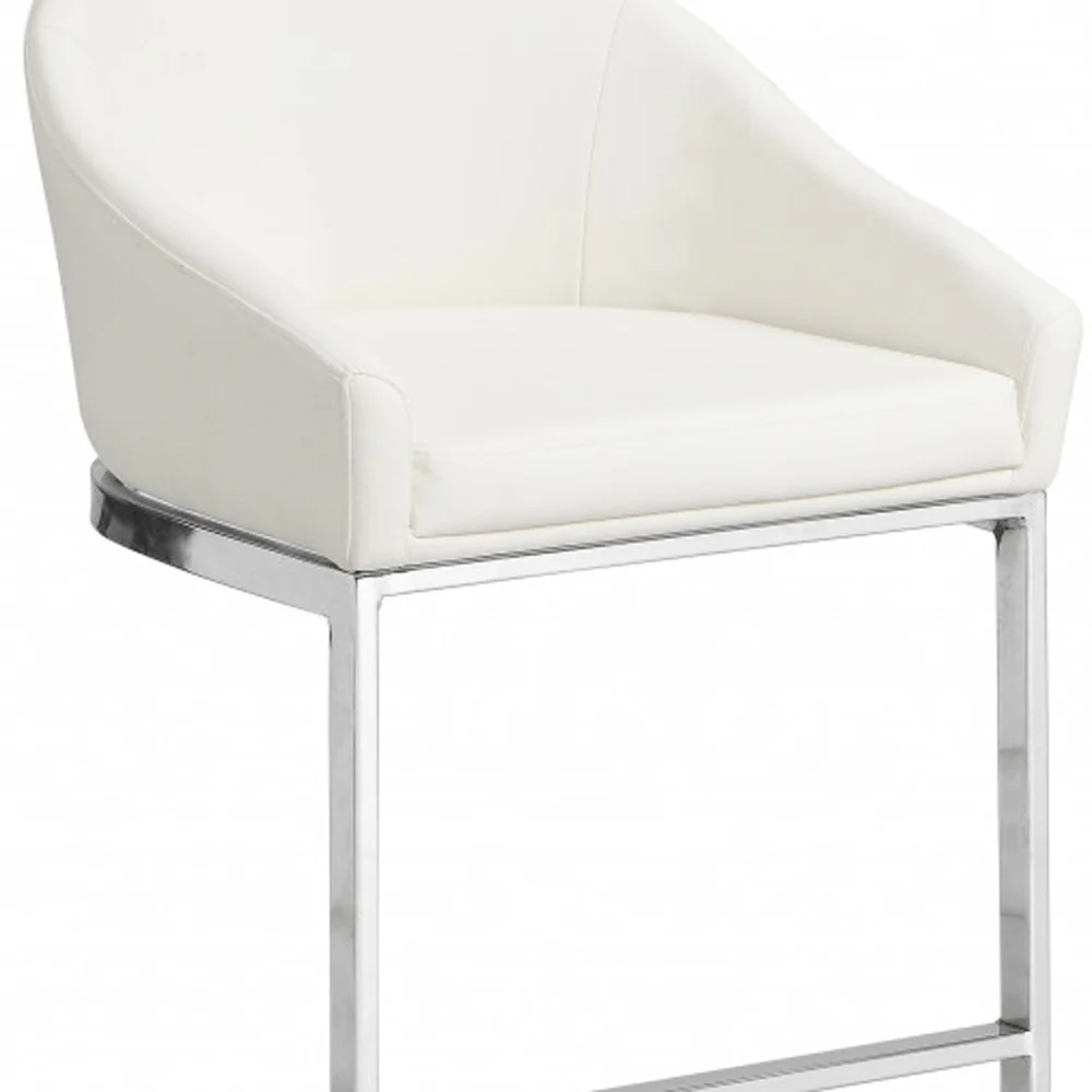 35" White Faux Leather And Steel Low Back Bar Height Chair With Footrest By Homeroots - Image 4