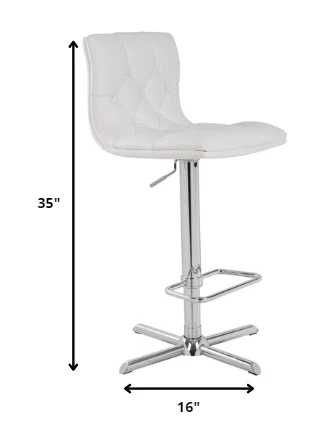 35' White Leatherette And Steel Bar Stool By Homeroots - Image 2