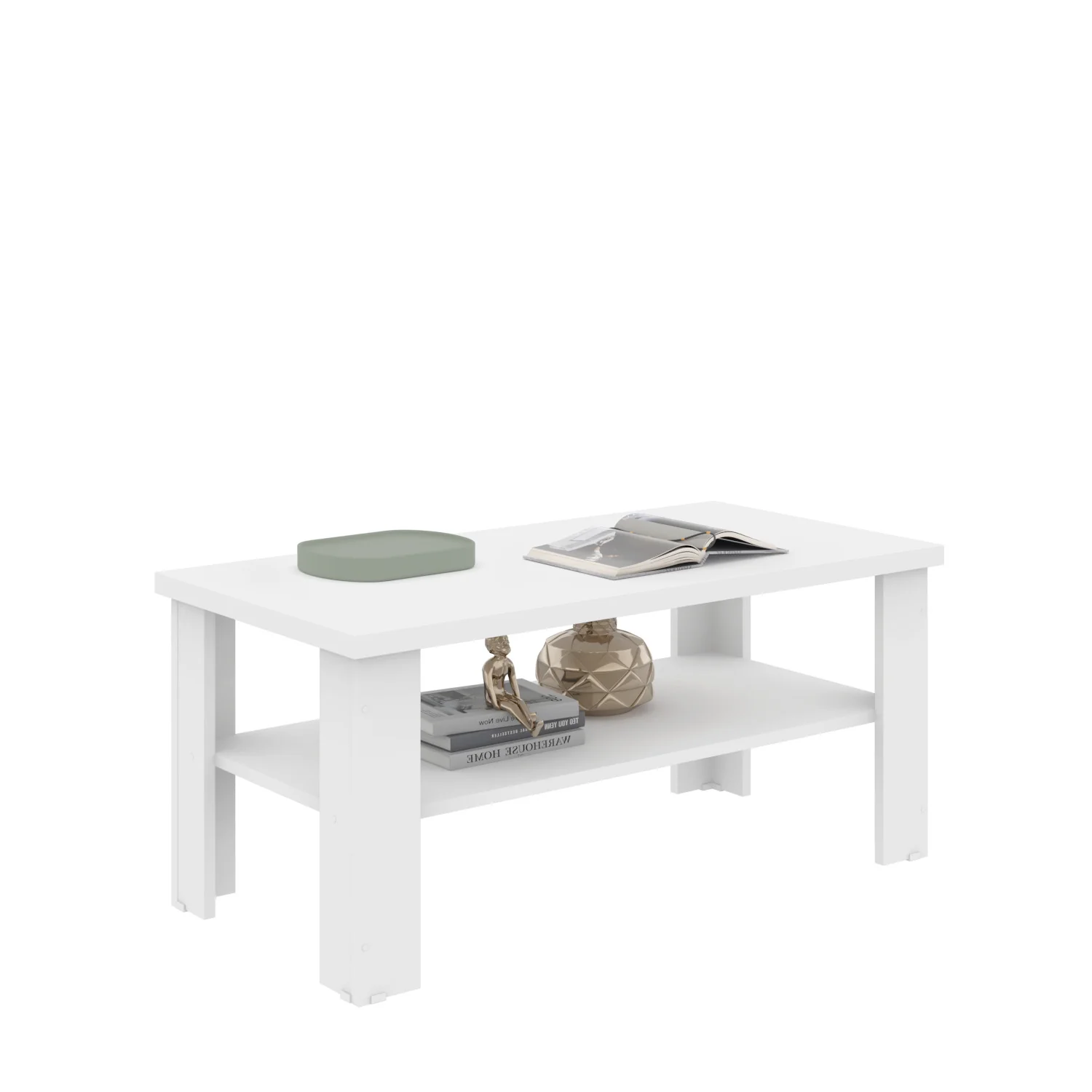 35" White Rectangular Coffee Table With Shelf By Homeroots - Image 2