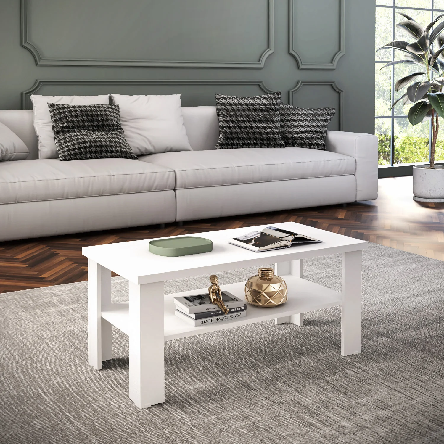 35" White Rectangular Coffee Table With Shelf By Homeroots - Image 5