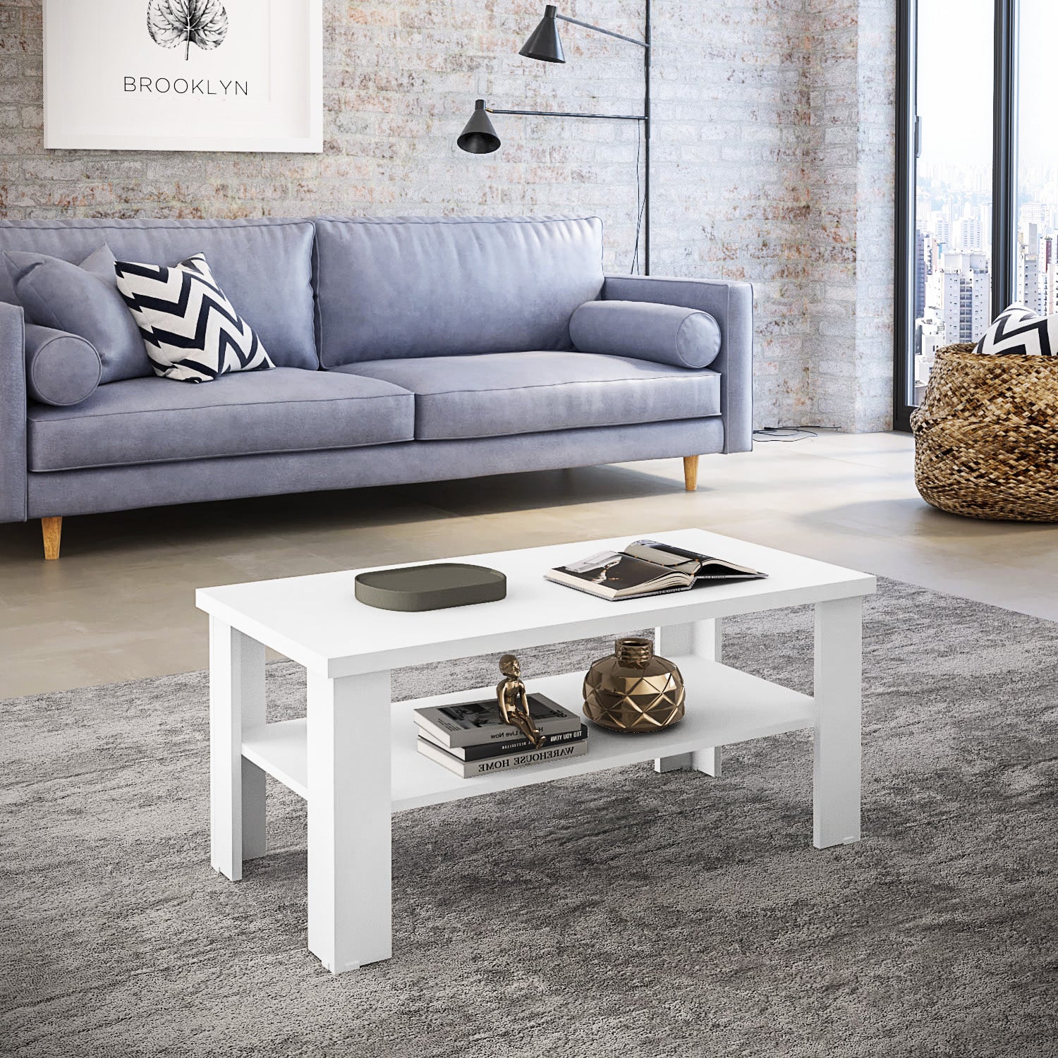 35" White Rectangular Coffee Table With Shelf By Homeroots - Image 6