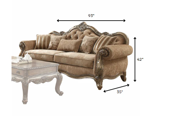 35" X 93" X 42" Fabric Vintage Oak Upholstery Poly Resin Sofa w5 Pillows By Homeroots - Image 3