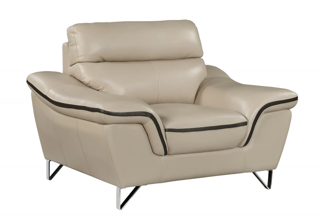 36" Beige Contemporary Leather Loveseat By Homeroots - Image 2