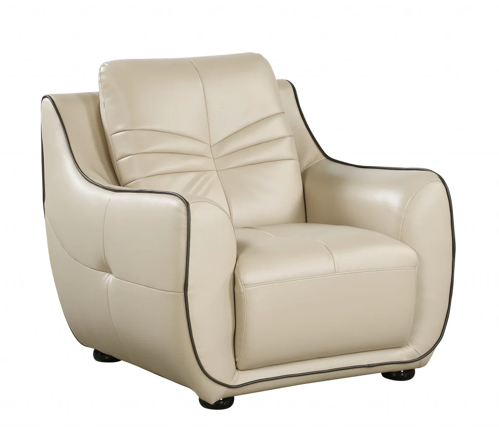 36" Beige Elegant Faux Leather Chair By Homeroots - Image 2