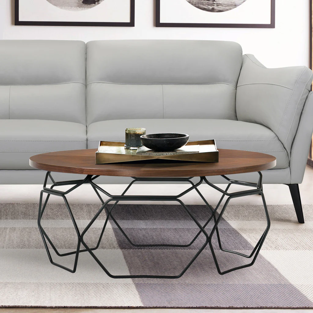 36" Black And Brown Solid Wood Round Coffee Table By Homeroots - Image 6