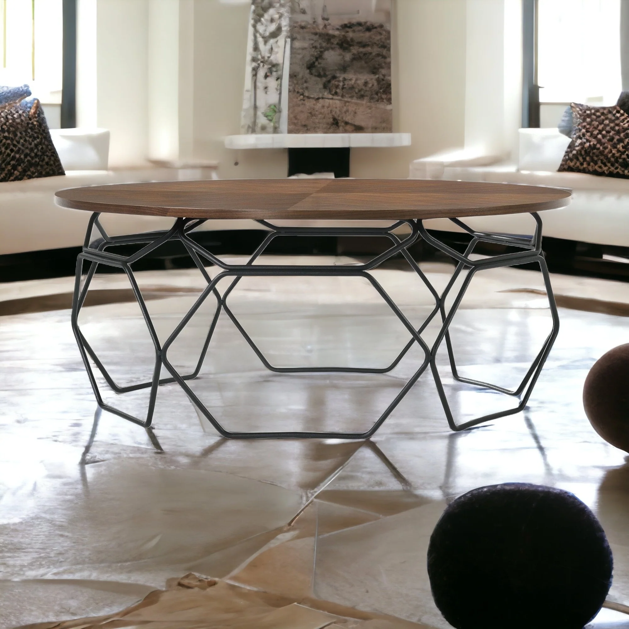 36" Black And Brown Solid Wood Round Coffee Table By Homeroots - Image 9