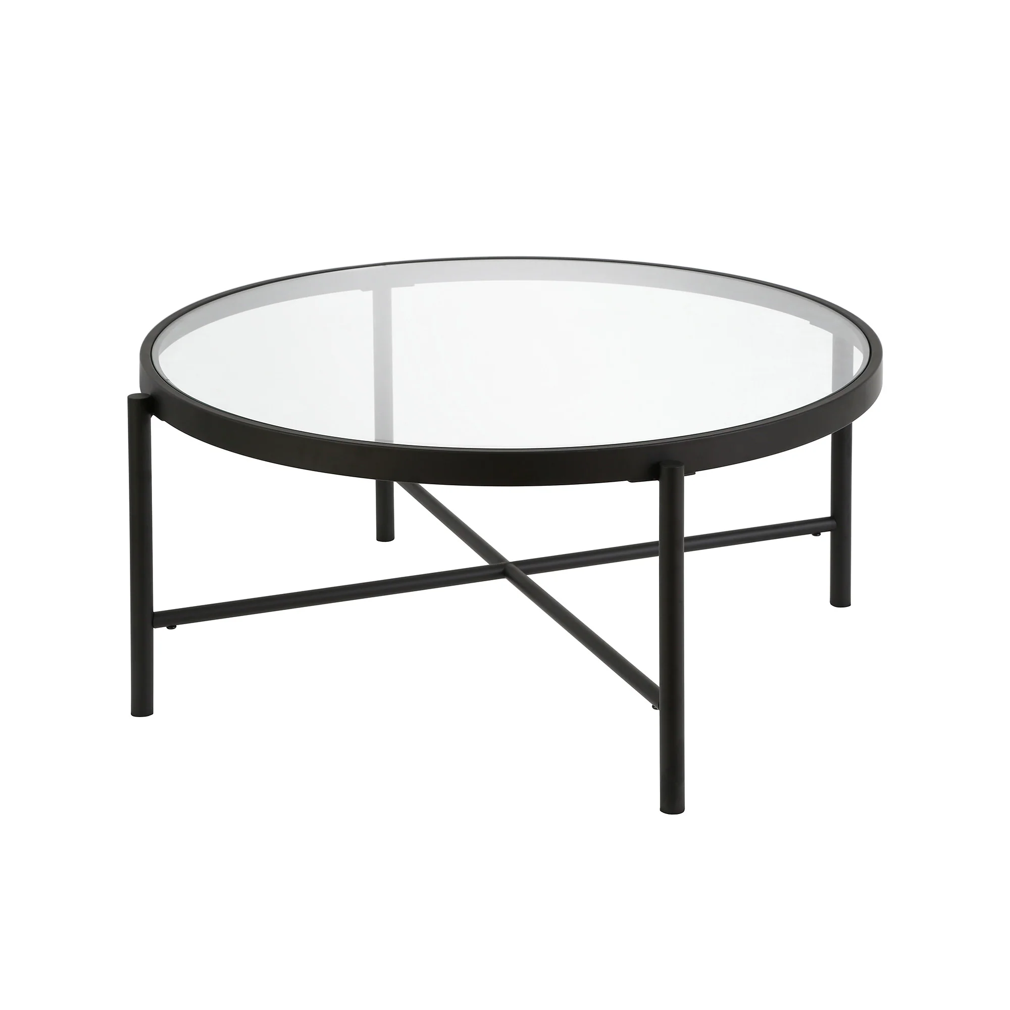 36" Black and Glass Round Coffee Table By Homeroots - Image 2