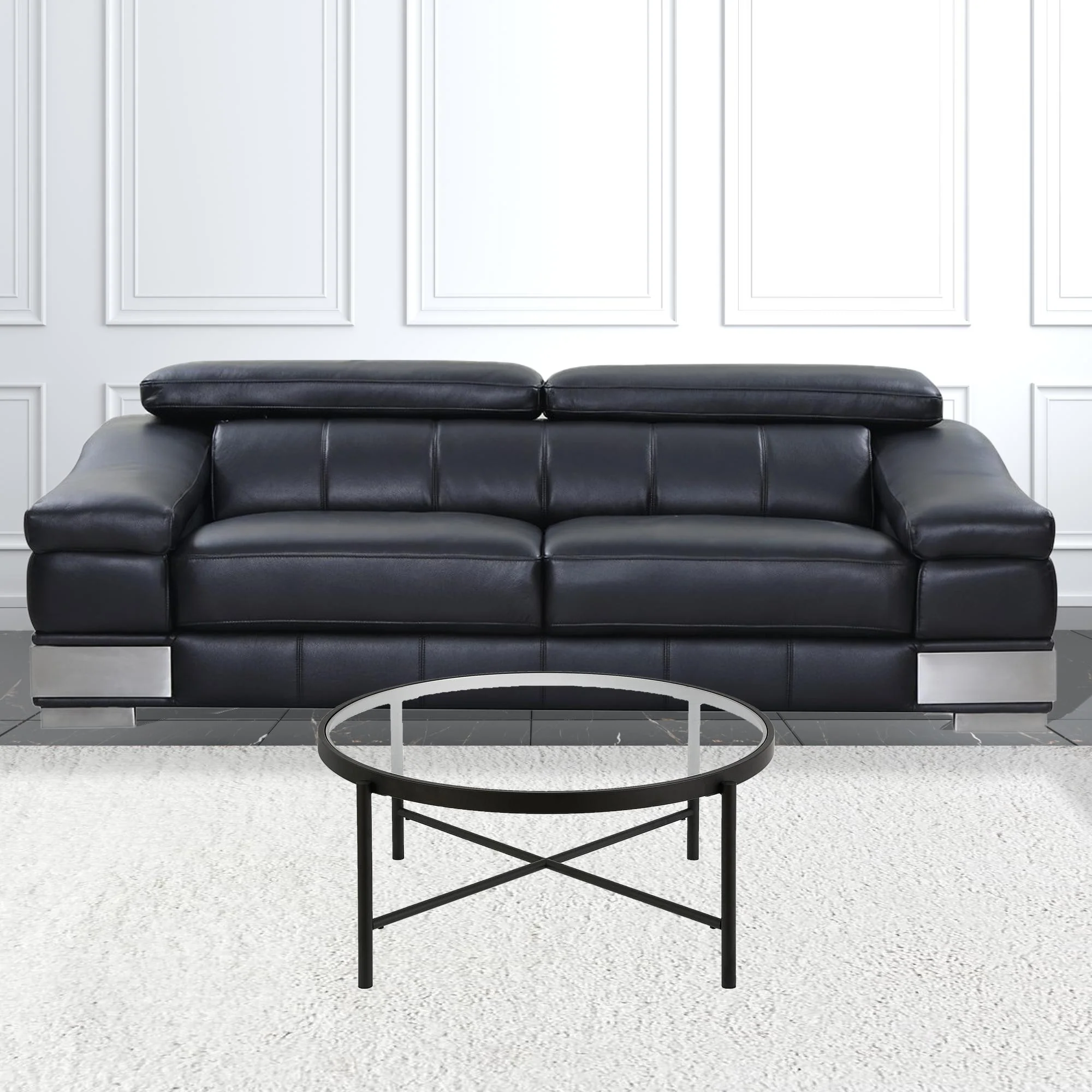 36" Black and Glass Round Coffee Table By Homeroots - Image 3